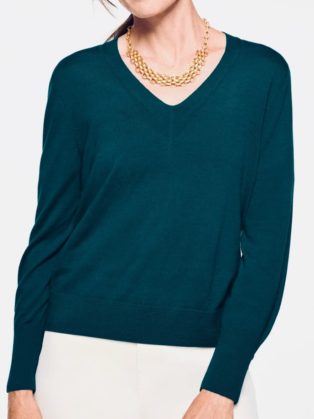Talbots Plus V-Neck Teal Sweater Pure Merino Wool Women’s Size 2X NWT